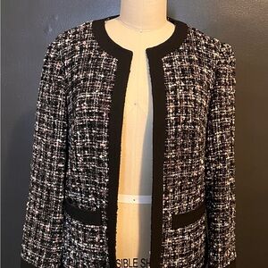 Anne Klein Black & Pink Tweed Open-Front Women's Jacket